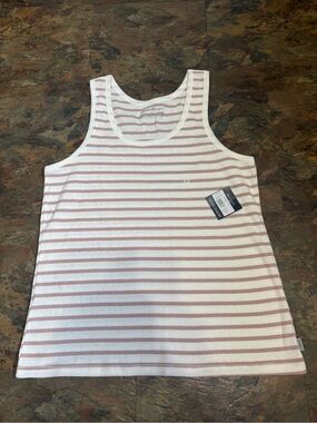 Eddie Bauer White and Dusty Rose Striped Tank Top